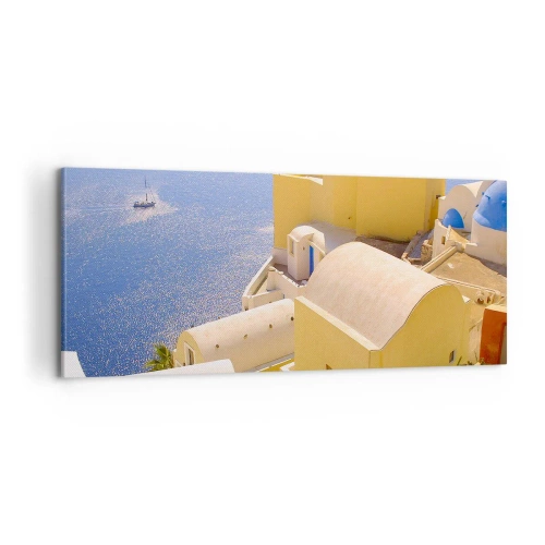 Impression sur toile - Image sur toile - Paysage grec en blanc et bleu ciel - 100x40 cm