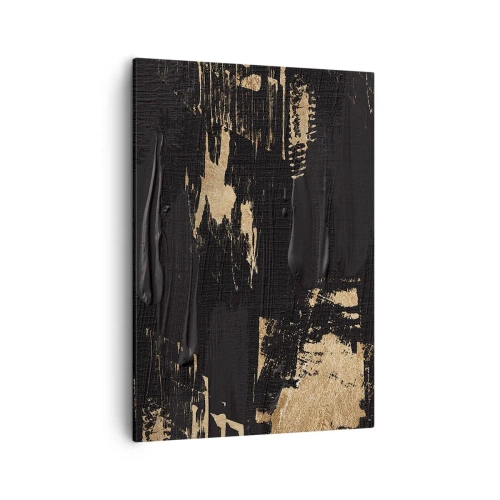 Impression sur toile - Image sur toile - Composition abstraite dans les tons de noir et d'or - 50x70cm - Empreinte du toucher - Décoration murale moderne pour le salon et la chambre ARTTOR