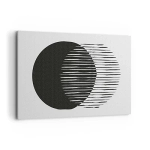 Impression sur toile - Image sur toile - Deux cercles superposés avec des lignes noires et blanches - 120x80cm - Son alter ego - Décoration murale moderne pour le salon et la chambre ARTTOR