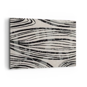 Impression sur toile - Image sur toile - Vagues abstraites dans des tons noirs et blancs - 100x70cm - Ligne de marécage - Décoration murale moderne pour le salon et la chambre ARTTOR
