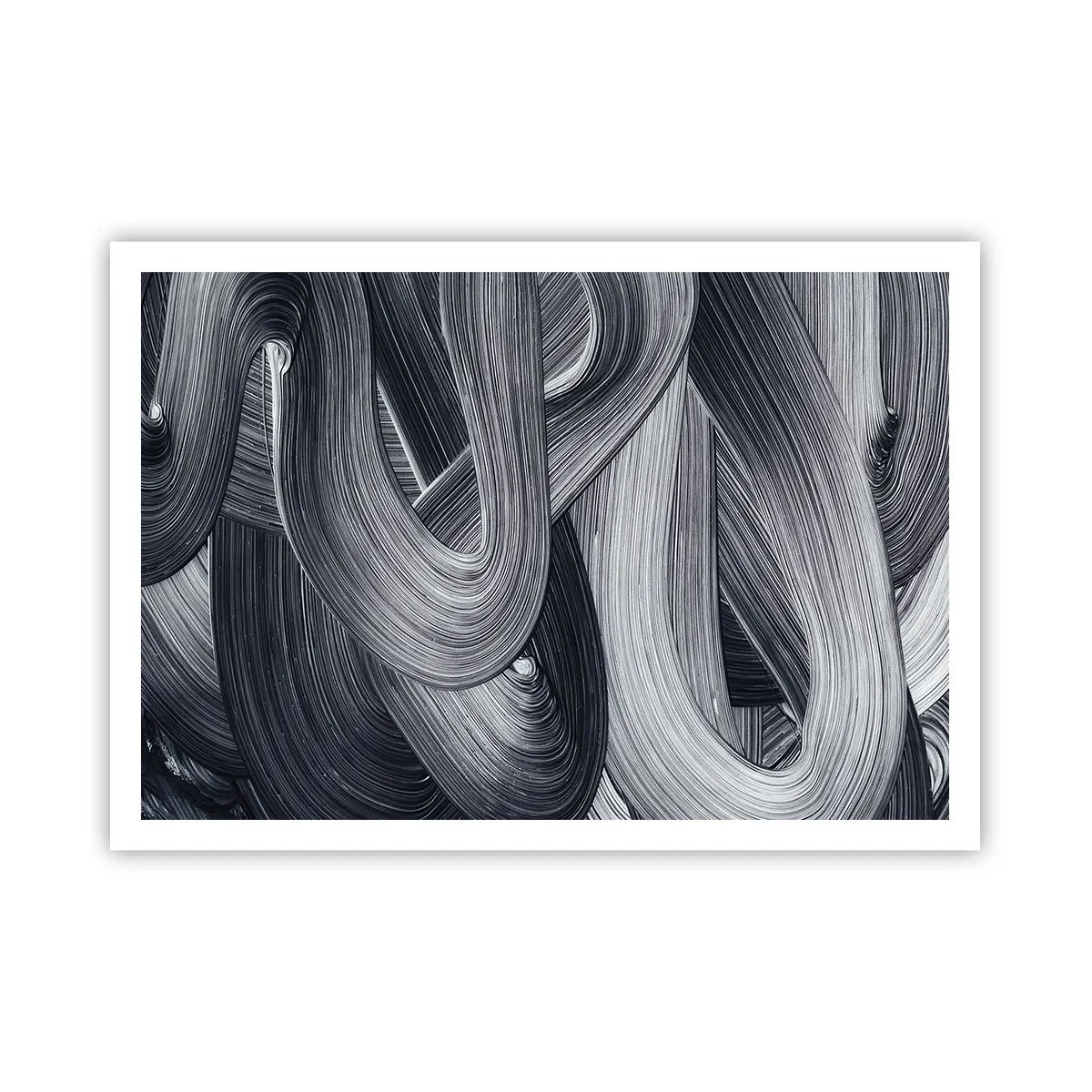 Affiche - Poster - Abstraction en noir et blanc avec des coups de pinceau dynamiques. - 100x70cm - La fluidité de la réalité - Décoration murale moderne pour le salon et la chambre ARTTOR