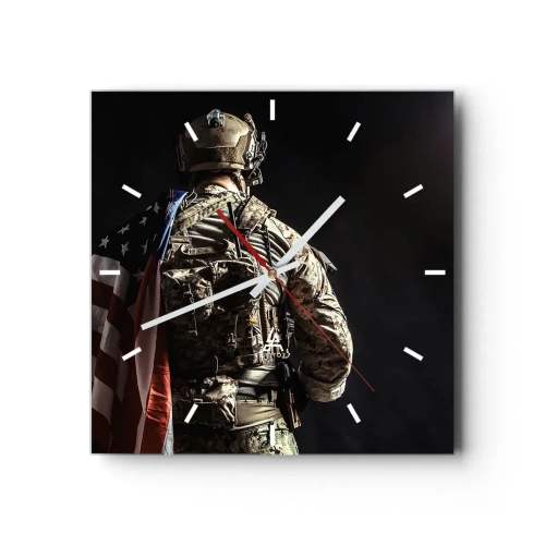 Horloge murale - Pendule murale - Un soldat en uniforme avec un drapeau sur un fond sombre - 30x30cm - C'est exactement pour ça - Décoration murale moderne pour le salon et la chambre ARTTOR