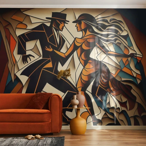 Papier peint sur mesure Autocollant Deluxe - Danse de passion et de volupté - Cubisme, Danse, Couple