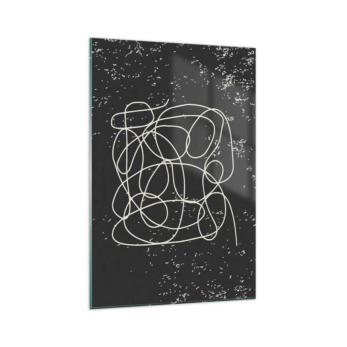 Impression sur verre - Image sur verre - Ligne abstraite sur fond noir avec des détails fins - 70x100cm - Errance des pensées - Décoration murale moderne pour le salon et la chambre ARTTOR