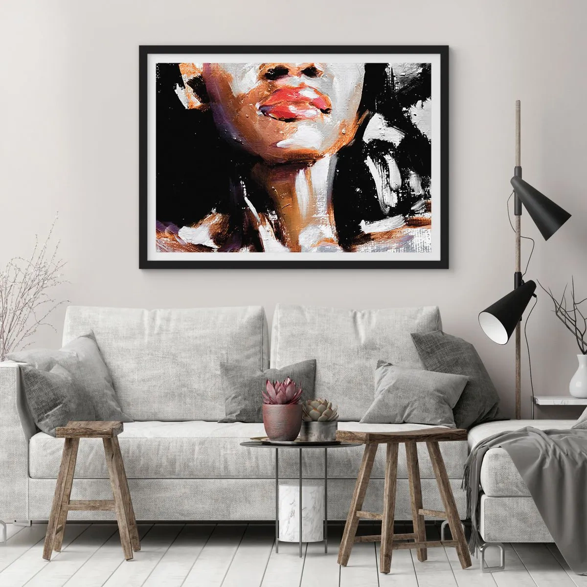Affiche dans un cadre noir - Poster - Portrait d'une femme dans un style pictural expressif sur un fond sombre - 100x70cm - Fierté sans préjugés - Décoration murale moderne pour le salon et la chambre ARTTOR