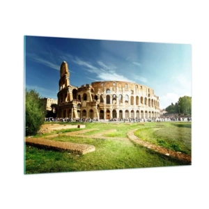 Impression sur verre - Image sur verre - Le Colisée de Rome illuminé par le soleil - 100x70cm - On entend encore la détonation de l'arme - Décoration murale moderne pour le salon et la chambre ARTTOR