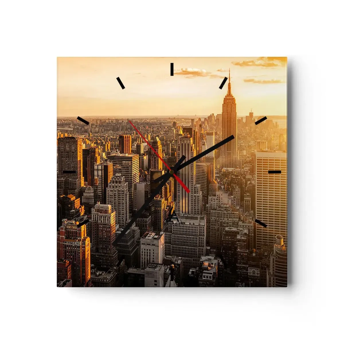 Horloge murale - Pendule murale - Skyline de New York au coucher du soleil avec vue sur l'Empire State Building - 30x30cm - Grandir au soleil - Décoration murale moderne pour le salon et la chambre ARTTOR