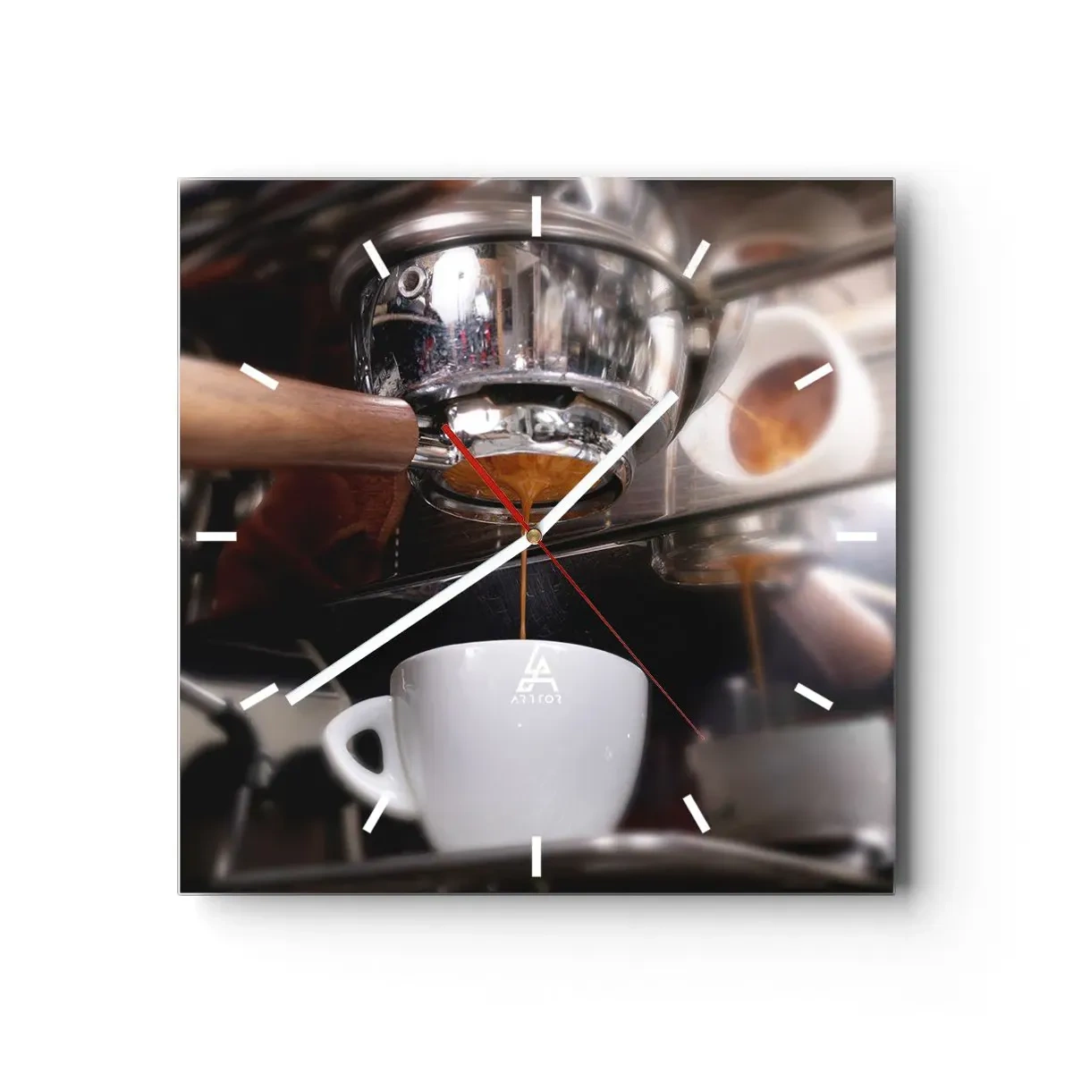 Horloge murale - Pendule murale - Gros plan d'une machine à café préparant un expresso frais - 30x30cm - Bon moment de la journée - Décoration murale moderne pour le salon et la chambre ARTTOR