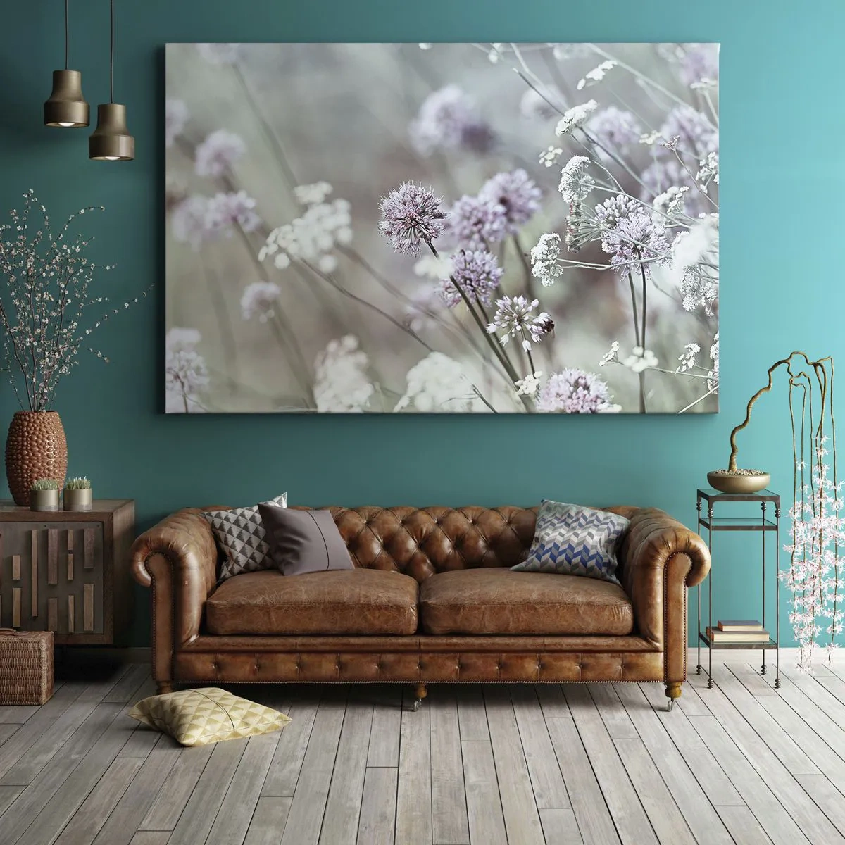 Impression sur toile - Image sur toile - Fleurs délicates aux tons pastel - 120x80cm - Herbes douces en filigrane - Décoration murale moderne pour le salon et la chambre ARTTOR