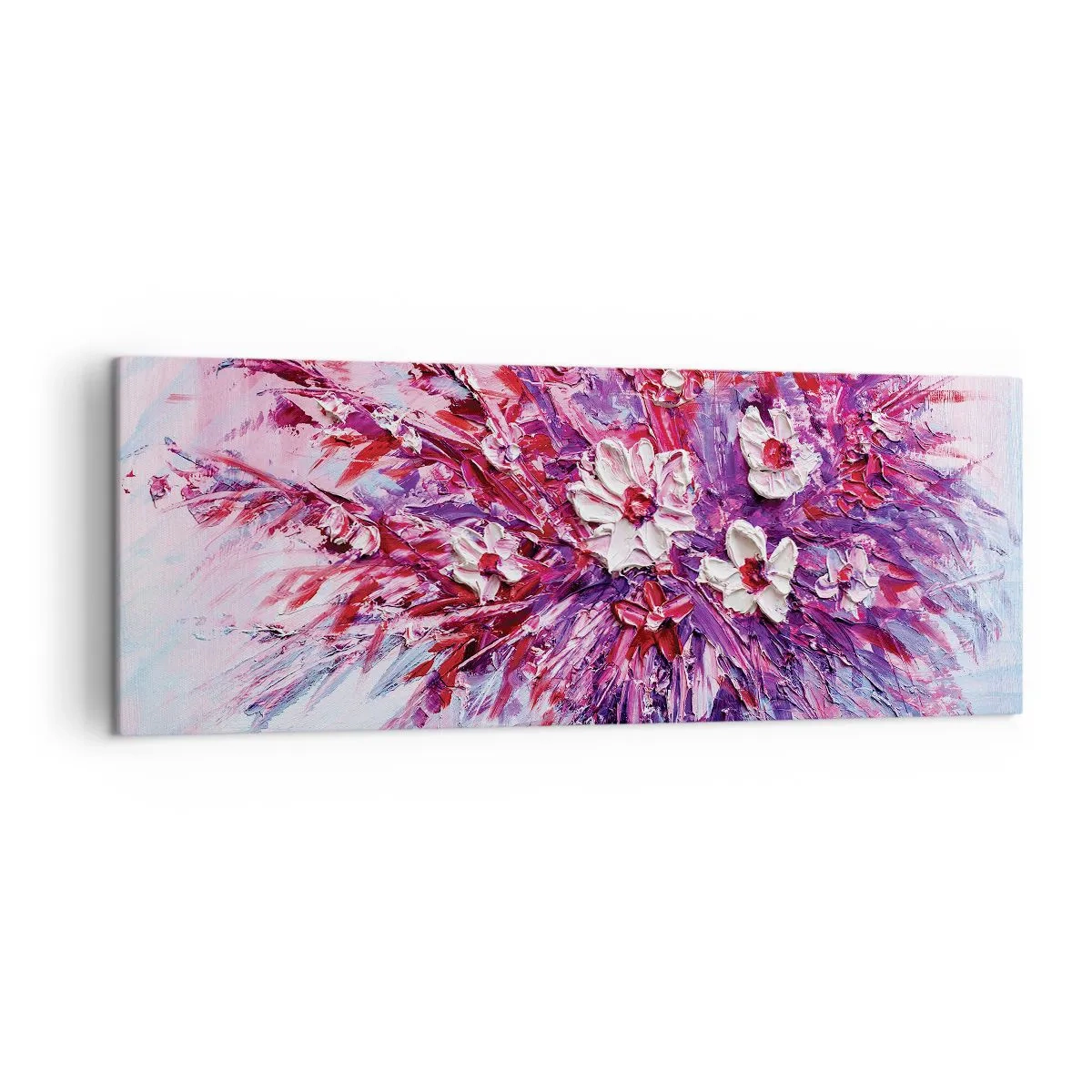 Impression sur toile - Image sur toile - Un bouquet de fleurs colorées dans des tons de rose et de violet - 140x50cm - Innocence et passion - Décoration murale moderne pour le salon et la chambre ARTTOR