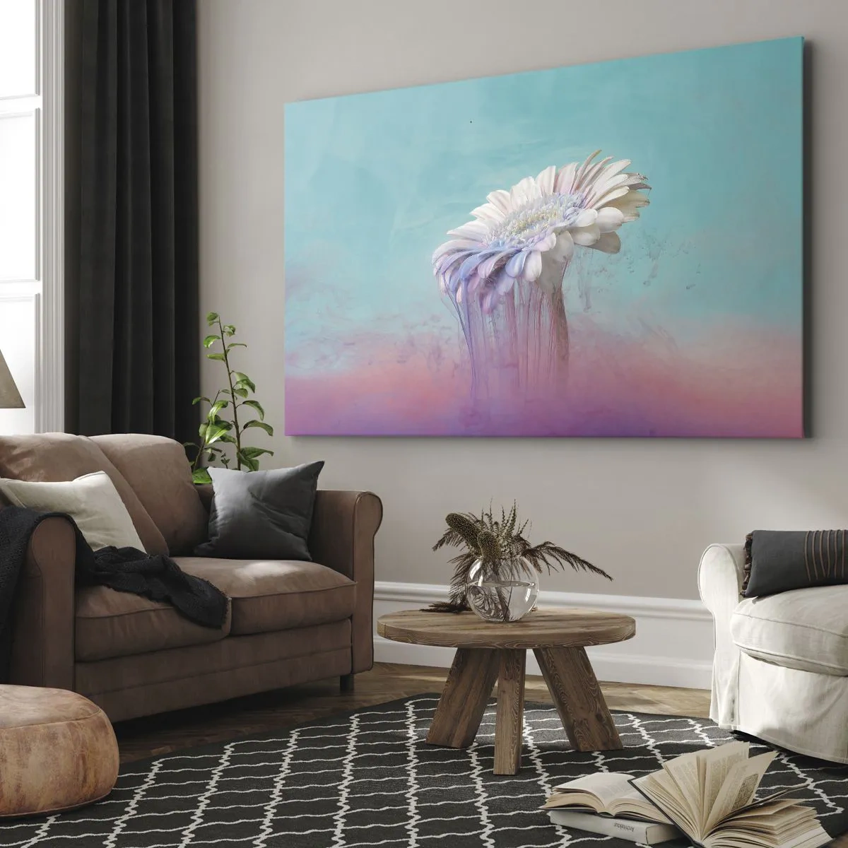 Impression sur toile - Image sur toile - Gerbera pastel avec effet flou - 120x80cm - Le monde souterrain des fleurs - Décoration murale moderne pour le salon et la chambre ARTTOR