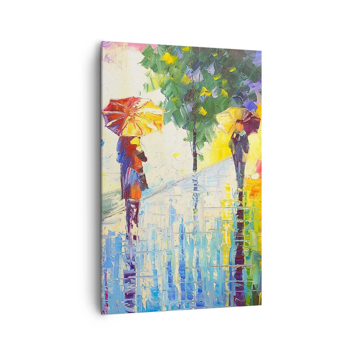 Impression sur toile - Image sur toile - Une promenade avec un parapluie dans un paysage pluvieux coloré - 80x120cm - Et tout est clair - Décoration murale moderne pour le salon et la chambre ARTTOR