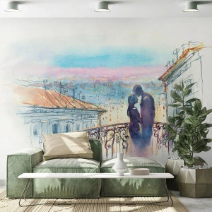 Papier Peint Autocollant Deluxe Sticker - Amoureux de Paris - Architecture, Ville, Couple d'amoureux - 100x70 cm