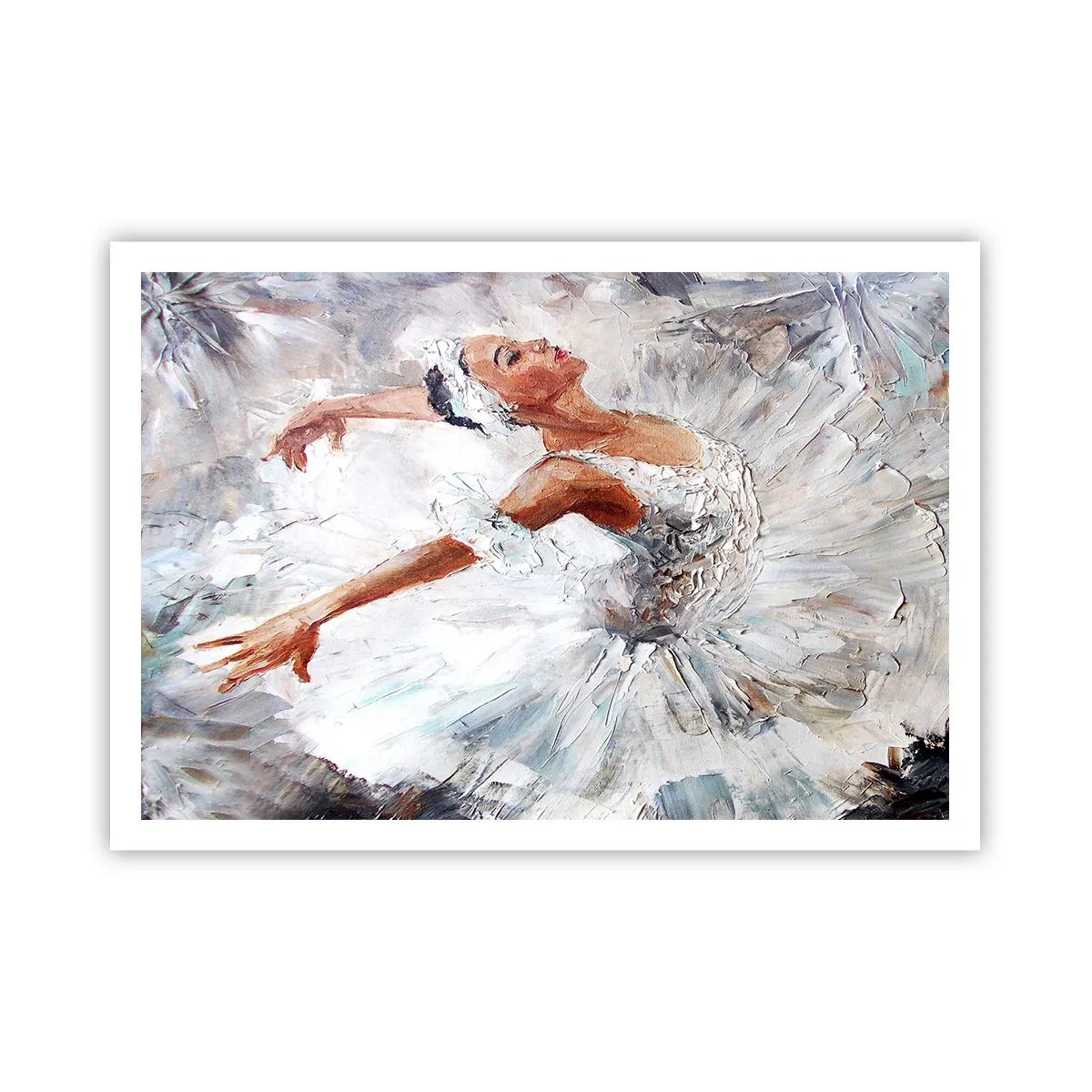 Affiche - Poster - Une ballerine en robe blanche dansant - 100x70cm - Délicat et léger comme du tulle - Décoration murale moderne pour le salon et la chambre ARTTOR