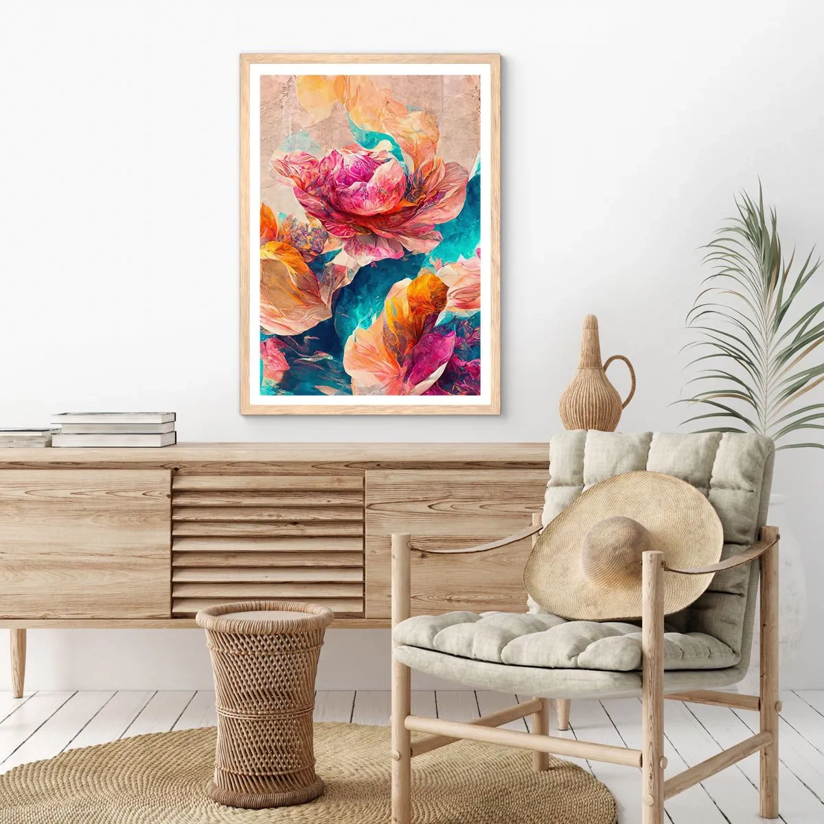 Affiche dans un chêne clair - Poster - Splendeur colorée du bouquet - 30x40 cm