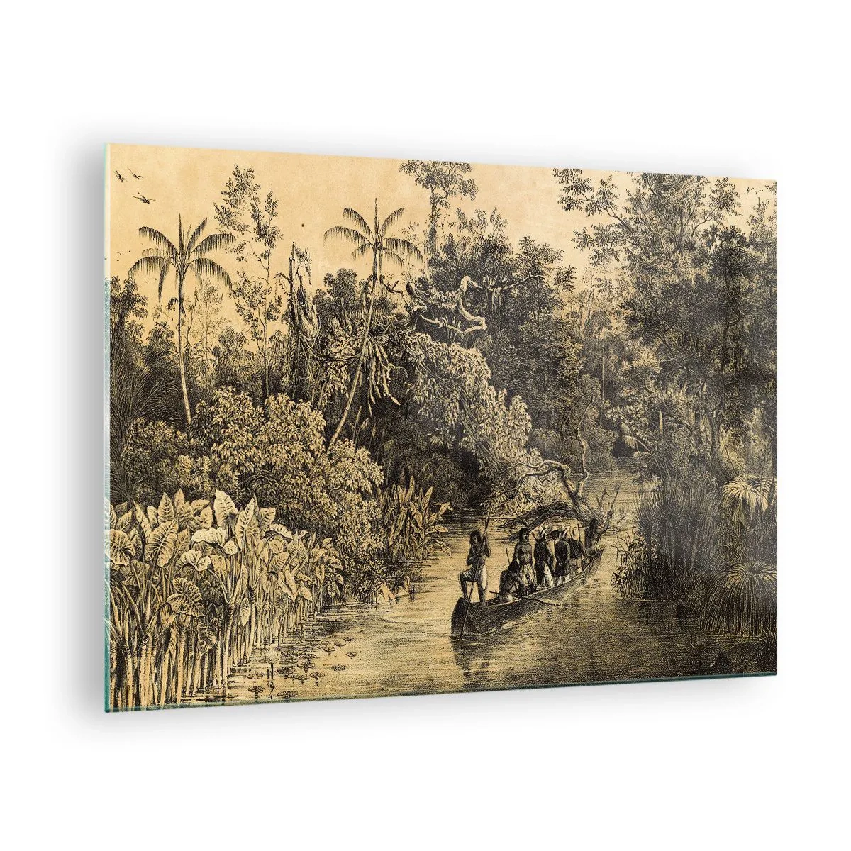 Impression sur verre - Image sur verre - Impression rétro représentant un voyage à travers la jungle - 70x50cm - Expédition à la source - Décoration murale moderne pour le salon et la chambre ARTTOR
