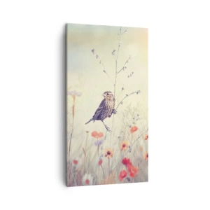 Impression sur toile - Image sur toile - Portrait d'oiseau sur pré en fond - 45x80 cm