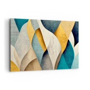 Impression sur toile - Image sur toile - Vagues abstraites dans des tons de bleu et d'or - 100x70cm - Rythme et vague - Décoration murale moderne pour le salon et la chambre ARTTOR