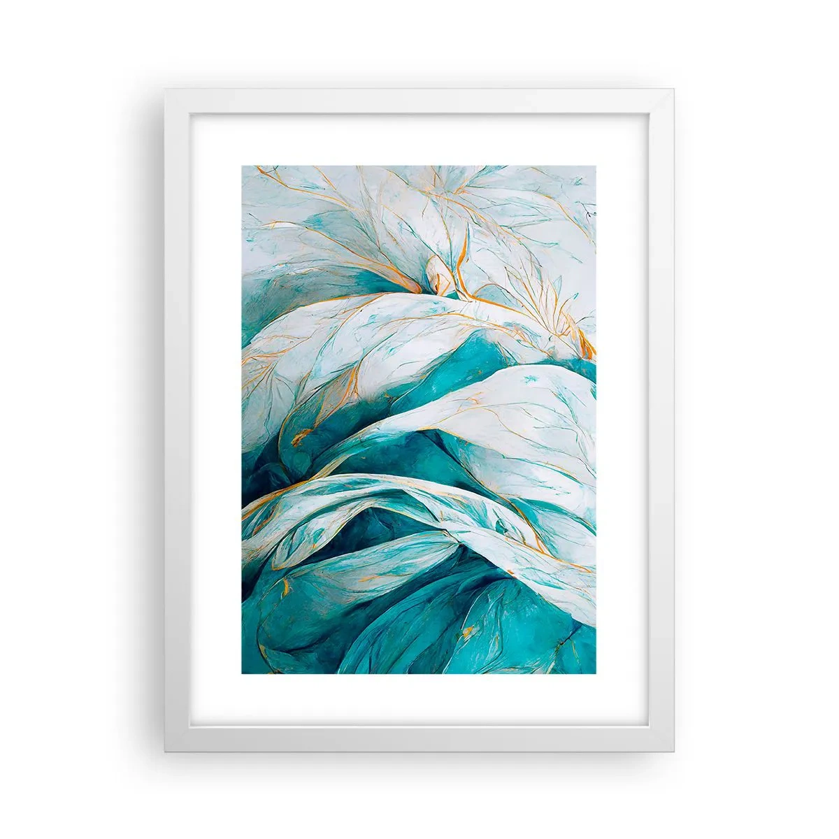 Affiche dans un cadre blanc - Poster - Abstraction bleue avec un motif doré - 30x40 cm