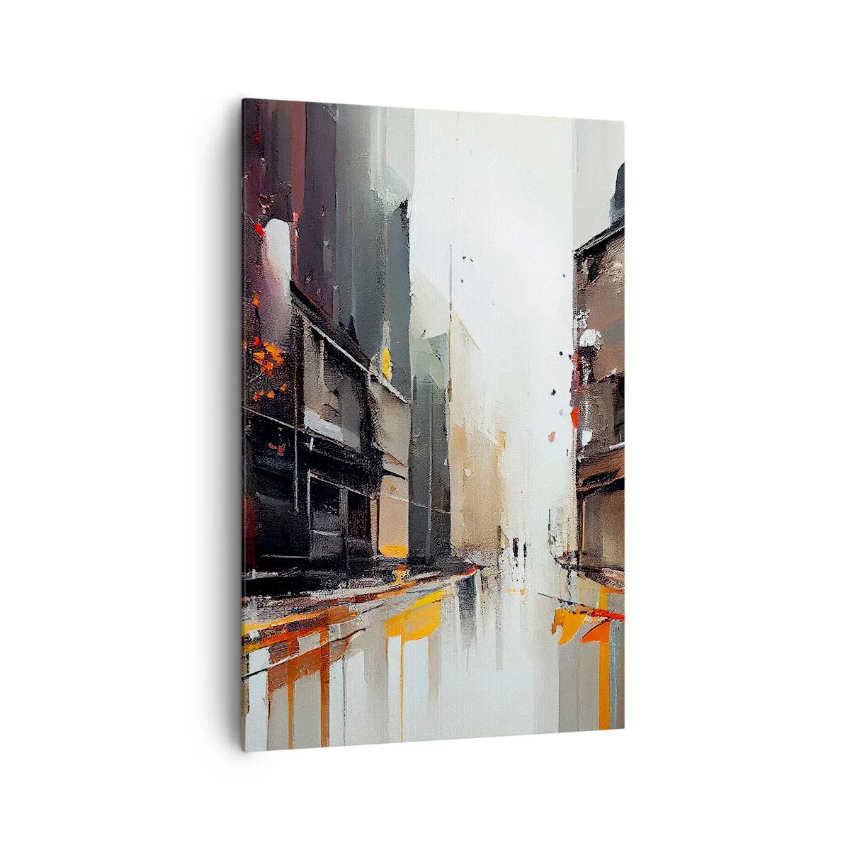 Impression sur toile - Image sur toile - Vue abstraite d'une rue de la ville sous la pluie - 80x120cm - Jour de pluie - Décoration murale moderne pour le salon et la chambre ARTTOR