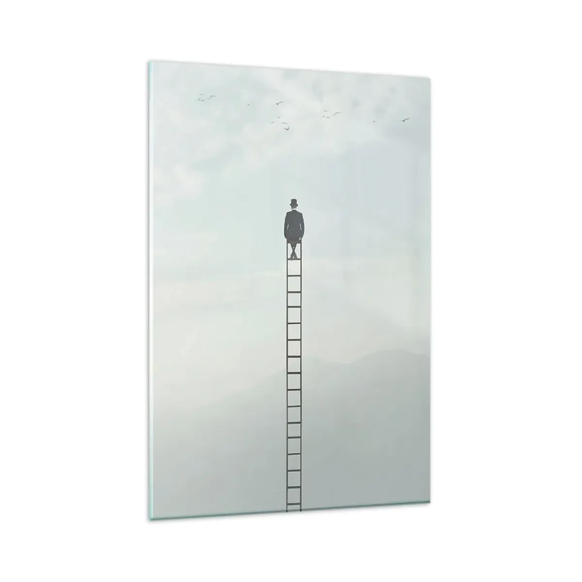 Impression sur verre - Image sur verre - Un homme sur une échelle s'élevant vers le ciel - 80x120cm - Se soulever au-dessus - Décoration murale moderne pour le salon et la chambre ARTTOR