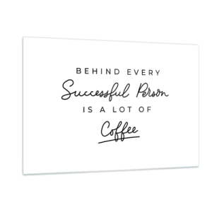 Impression sur verre - Image sur verre - Une citation motivante sur le succès et le café dans un style minimaliste. - 120x80cm - Secret du succès - Décoration murale moderne pour le salon et la chambre ARTTOR