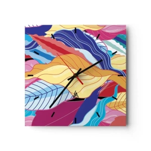 Horloge murale - Pendule murale - Des feuilles aux couleurs vives créent une composition dynamique - 30x30cm - Un désordre coloré - Décoration murale moderne pour le salon et la chambre ARTTOR