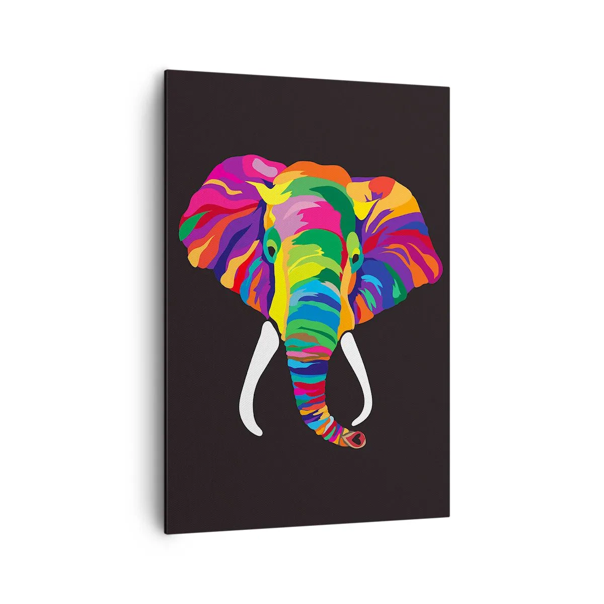 Impression sur toile - Image sur toile - Une image colorée d'un éléphant sur fond noir - 70x100cm - L'éléphant qui aimait se baigner dans un arc-en-ciel - Décoration murale moderne pour le salon et la chambre ARTTOR