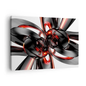 Impression sur toile - Image sur toile - Graphiques 3D abstraits avec des éléments noirs et rouges - 70x50cm - Mouvement de graphite et rouge - Décoration murale moderne pour le salon et la chambre ARTTOR