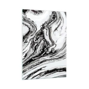 Impression sur verre - Image sur verre - Un motif abstrait dans des tons de noir et blanc ressemblant à des vagues. - 50x70cm - Au début, c'était le chaos - Décoration murale moderne pour le salon et la chambre ARTTOR