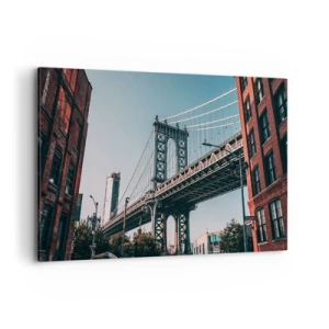 Impression sur toile - Image sur toile - Un pont entre les bâtiments dans un paysage urbain - 100x70cm - Sur les vagues de la ville - Décoration murale moderne pour le salon et la chambre ARTTOR