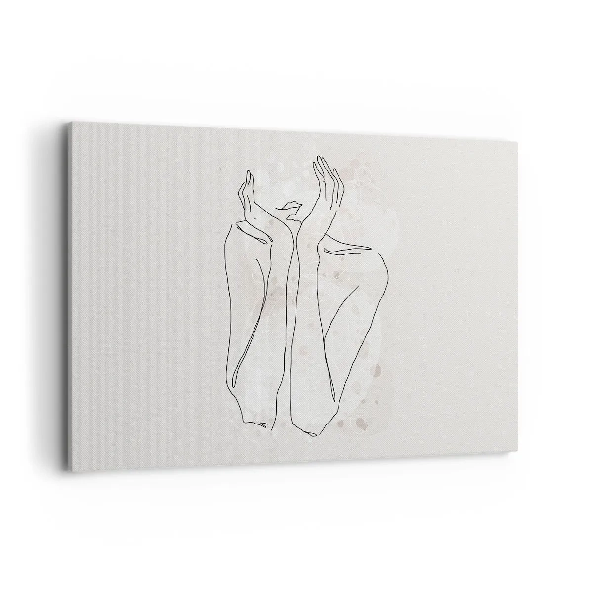 Impression sur toile - Image sur toile - Ligne de contour montrant les mains d'une femme sur un fond clair - 120x80cm - Instant de rêve - Décoration murale moderne pour le salon et la chambre ARTTOR
