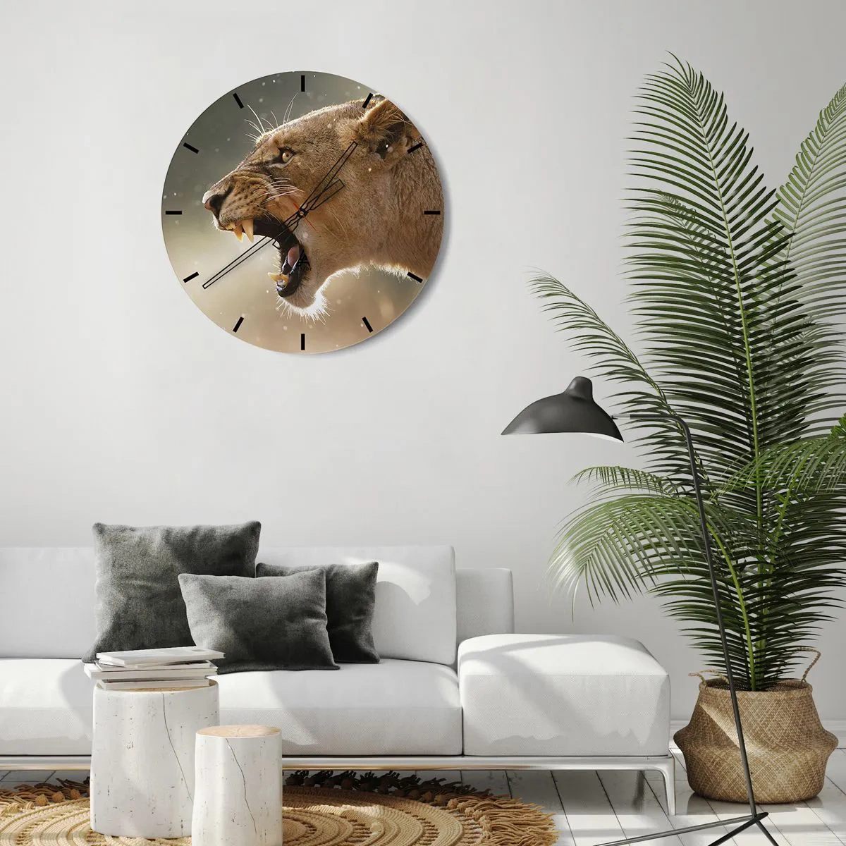 Horloge murale - Pendule murale - Une lionne rugissante sur fond de nature illuminée - 30x30cm - Essayez  de ne pas écouter - Décoration murale moderne pour le salon, la cuisine et la chambre ARTTOR