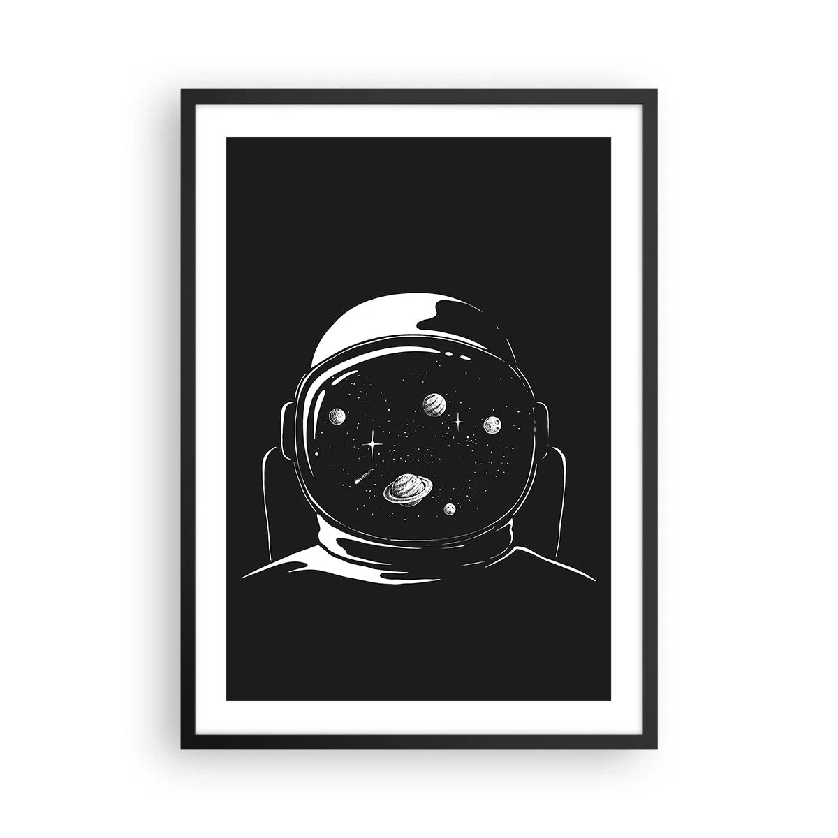 Affiche dans un cadre noir - Poster - Astronaute avec l'espace reflété dans son casque - 50x70cm - Sympa la vue - Décoration murale moderne pour le salon et la chambre ARTTOR