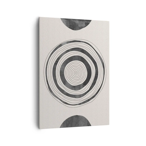 Impression sur toile - Image sur toile - Cercles minimalistes noirs et blancs sur fond clair - 50x70cm - Ce qui est important c'est ce qu'il y a entre les deux - Décoration murale moderne pour le salon et la chambre ARTTOR