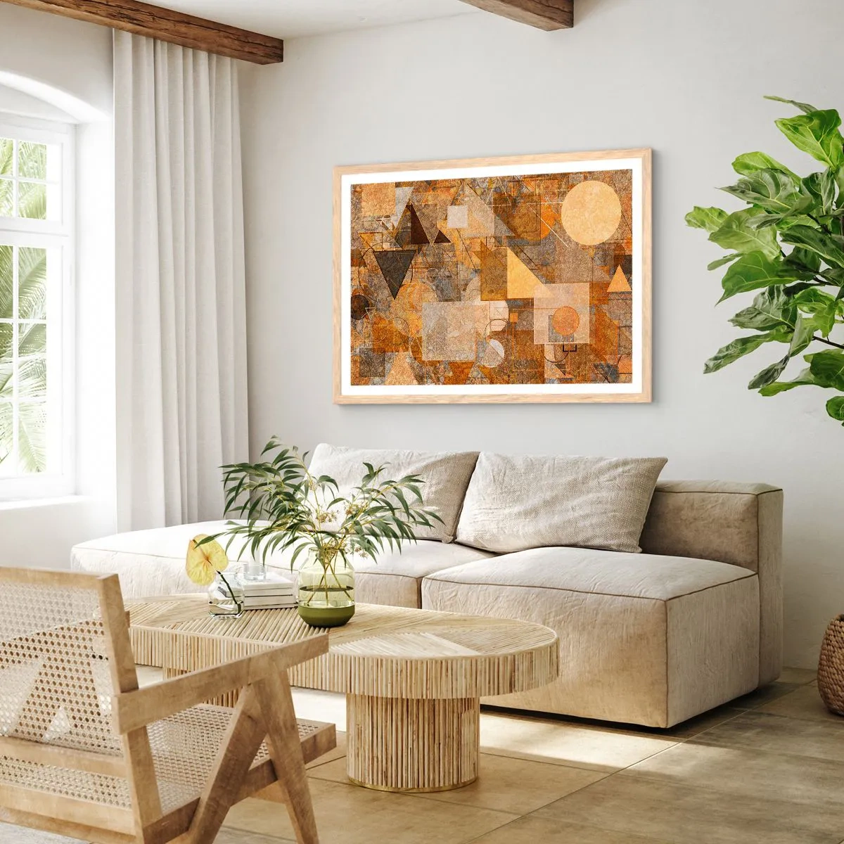 Affiche dans un chêne clair - Poster - Étude cubique de marron - 50x40 cm