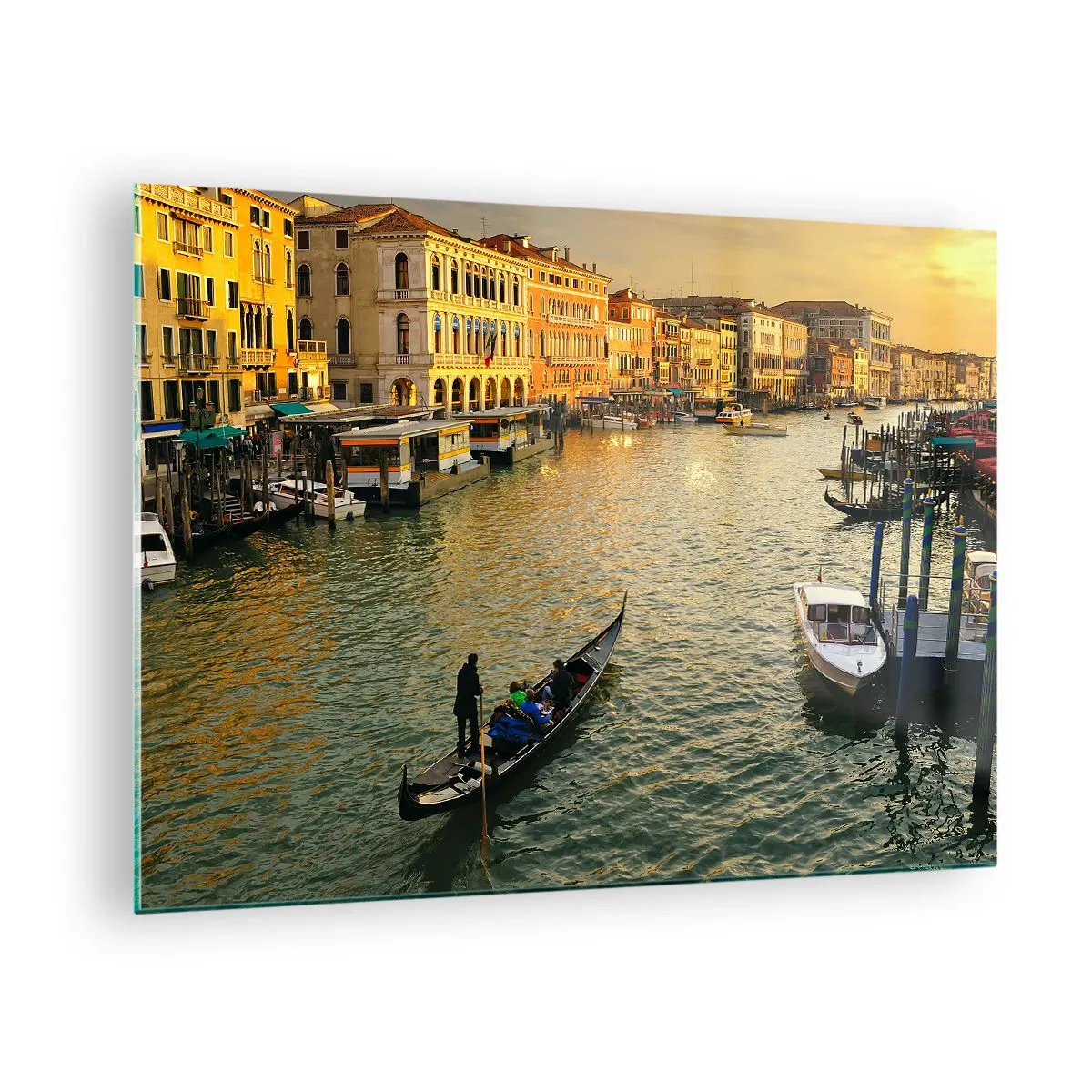 Impression sur verre - Image sur verre - Coucher de soleil sur un canal de Venise avec des gondoles - 70x50cm - Du côté ensoleillé de la rue - Décoration murale moderne pour le salon et la chambre ARTTOR