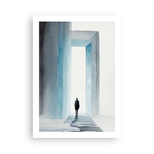 Affiche - Poster - Une silhouette traversant une porte bleue, symbolisant la liberté et les possibilités illimitées - 50x70cm - Vivez sans limites - Décoration murale moderne pour le salon et la chambre ARTTOR