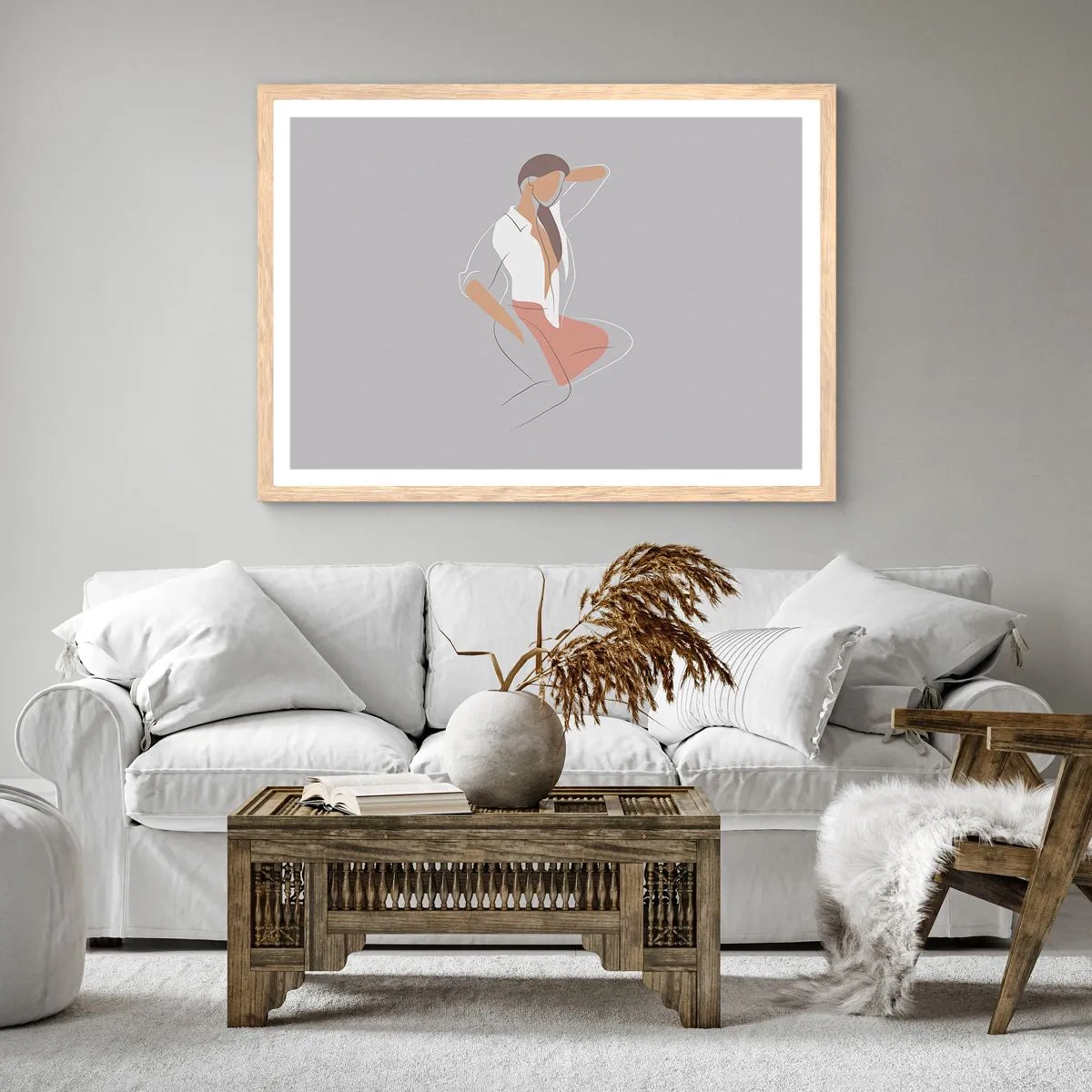 Affiche dans un chêne clair - Poster - Contour gracieux - 100x70 cm