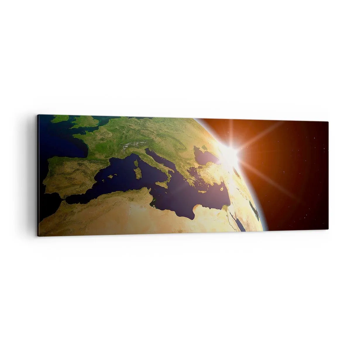 Impression sur toile - Image sur toile - Vue de la Terre depuis l'espace avec les rayons du soleil à l'horizon - 140x50cm - Lever de soleil - Décoration murale moderne pour le salon et la chambre ARTTOR