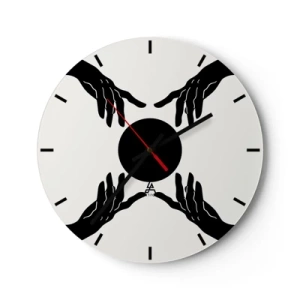 Horloge murale - Pendule murale - Mains noires entourant un cercle sombre sur un fond clair - 30x30cm - Signe secret - Décoration murale moderne pour le salon, la cuisine et la chambre ARTTOR