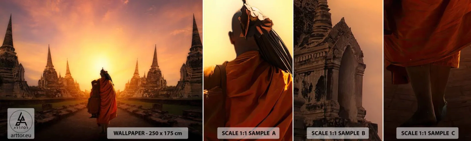 Échantillon de Papier Peint Autocollant Deluxe Sticker - En paix pour l'éternité - Thaïlande, bouddhisme, Temple - 100x30 cm