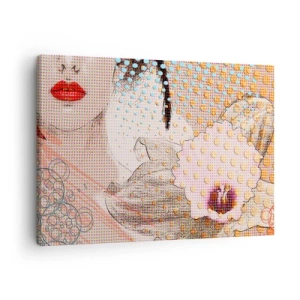 Impression sur toile - Image sur toile - Œuvre d'art abstraite avec un motif de bouche et d'orchidée - 70x50cm - Héroïne de bande dessinée - Décoration murale moderne pour le salon et la chambre ARTTOR