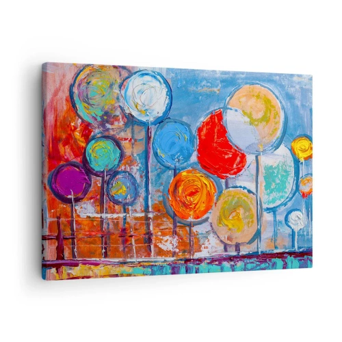 Impression sur toile - Image sur toile - Arbres abstraits colorés sur fond bleu - 70x50cm - Miracles sur le bâton - Décoration murale moderne pour le salon et la chambre ARTTOR