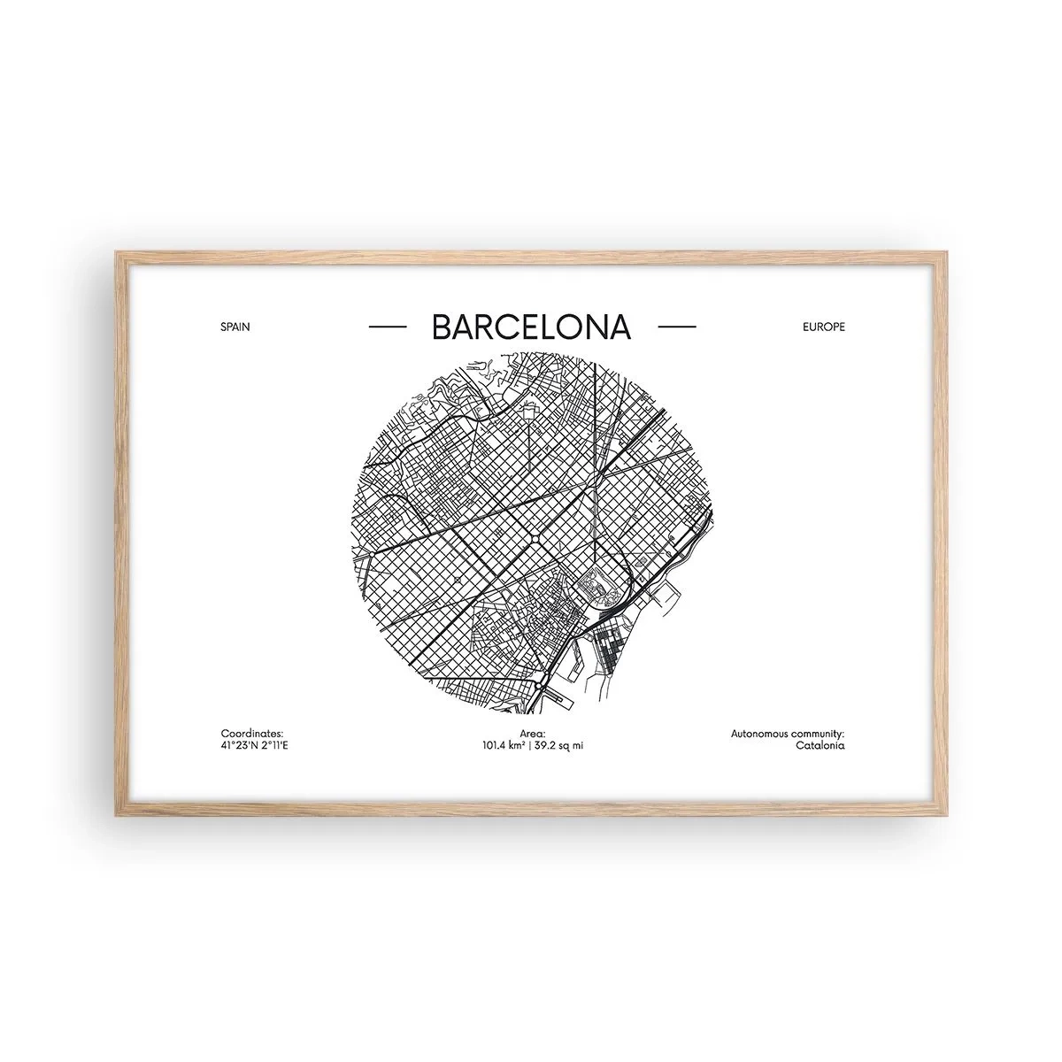 Affiche dans un chêne clair - Poster - Anatomie de Barcelone - 91x61 cm