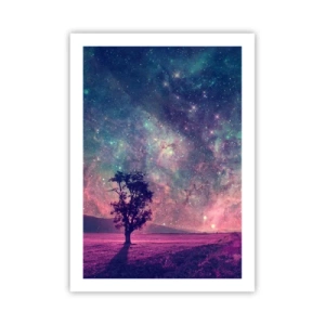 Affiche - Poster - Un arbre sur fond de ciel étoilé aux nuances colorées - 50x70cm - Sous un ciel magique - Décoration murale moderne pour le salon et la chambre ARTTOR