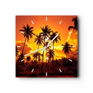 Horloge murale - Pendule murale - Palmiers contre un ciel doré lors d'un coucher de soleil tropical - 30x30cm - Montagnes en feu, forêts en feu - Décoration murale moderne pour le salon et la chambre ARTTOR