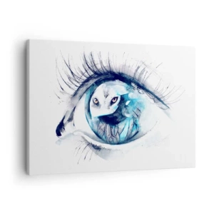 Impression sur toile - Image sur toile - Un œil avec une image d'un hibou dans des tons bleus à l'aquarelle - 70x50cm - Face à face avec la nature sauvage - Décoration murale moderne pour le salon et la chambre ARTTOR
