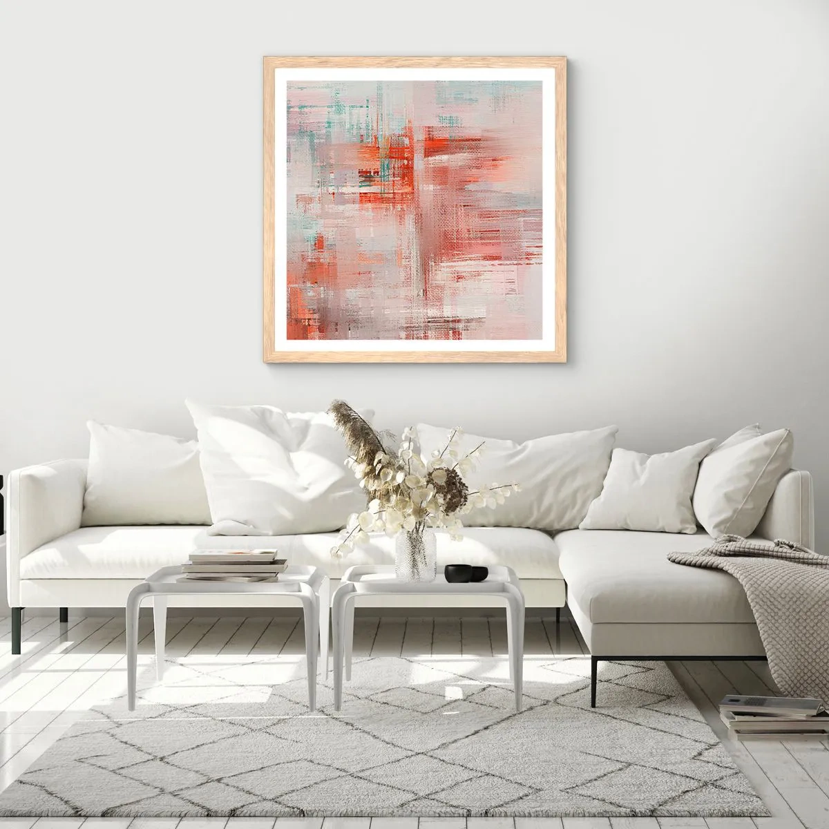 Affiche dans un chêne clair - Poster - Brumeux. Mais rose - 30x30 cm