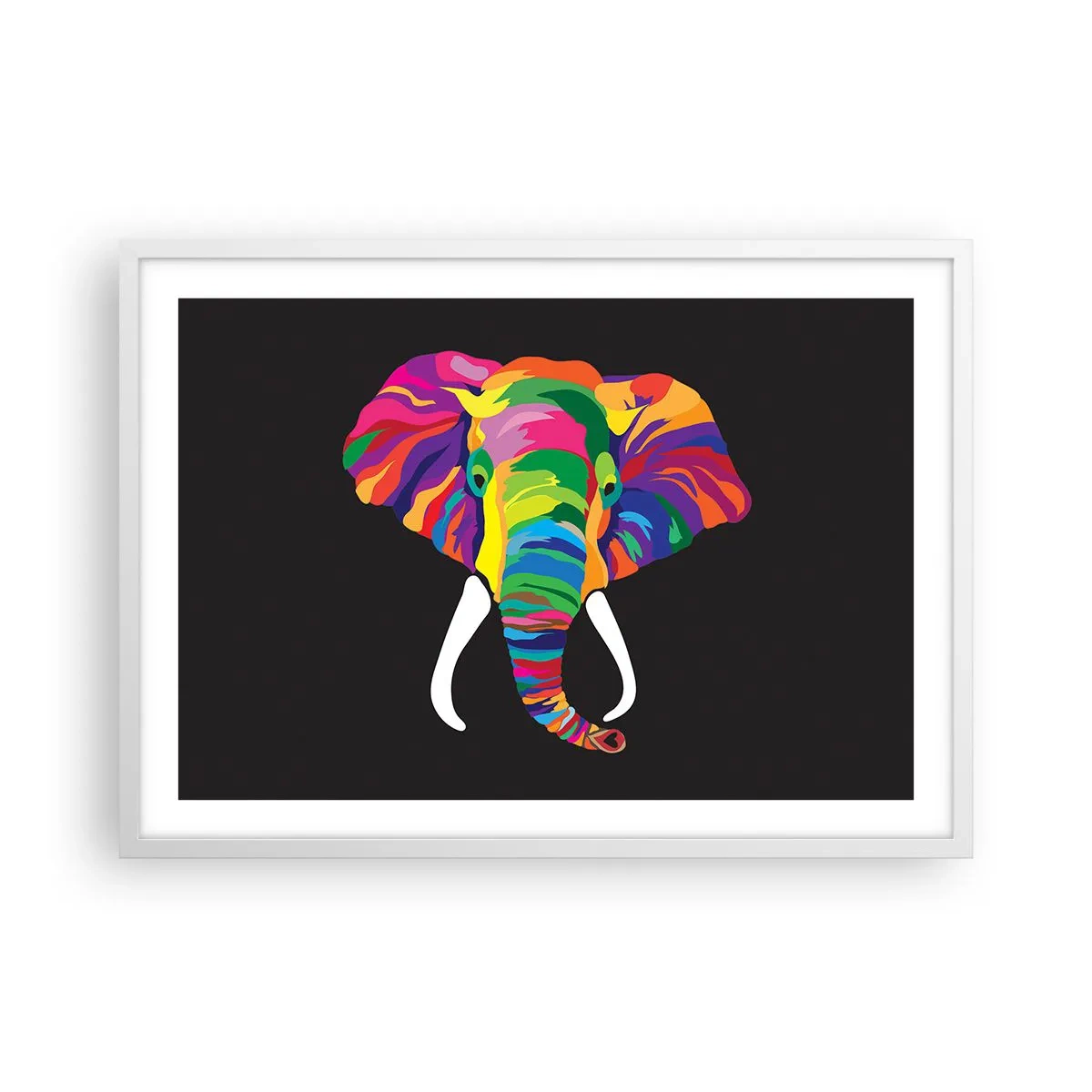 Affiche dans un cadre blanc - Poster - L'éléphant qui aimait se baigner dans un arc-en-ciel - 70x50 cm